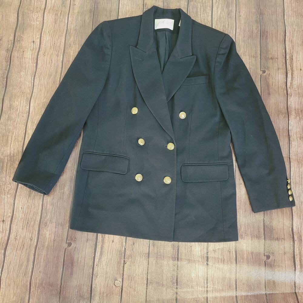 Lord & Taylor Womens Blazer 8 Black Double Breasted 6 Gold Buttons 100% Woolβ